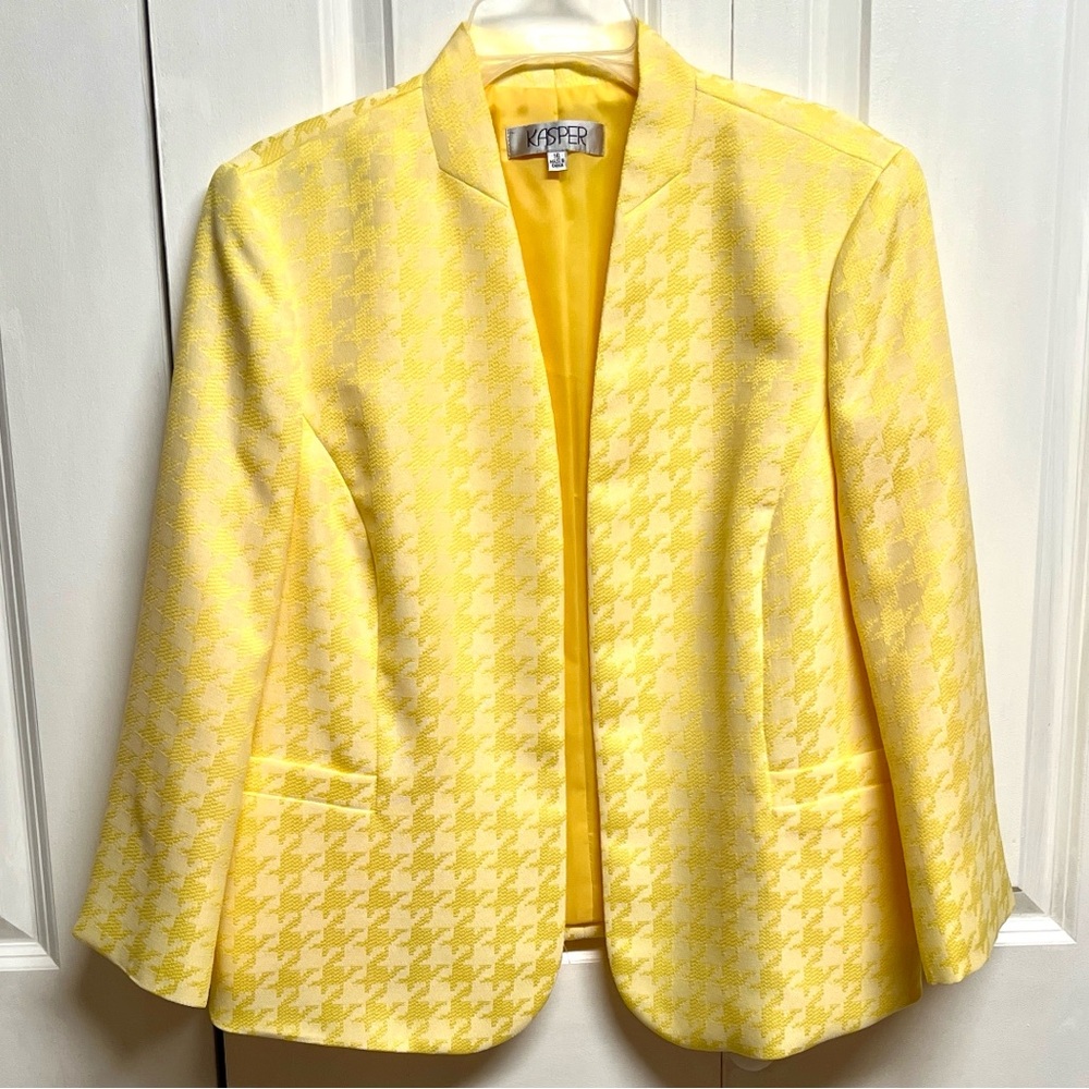 Kasper BrightYellow Houndstooth Collarless Blazer Size 18